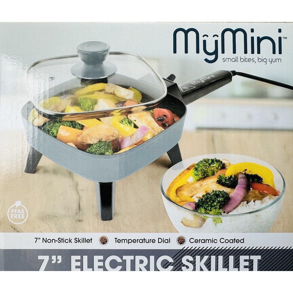 My Mini Electric Skillet Small 7 inch, 600 watts Ceramic Coated Temperature Dial